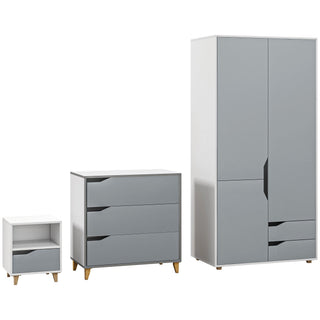 homcom bedroom furniture set wardrobe with hanging rail 3 drawer chest of drawers bedside table with drawer grey and white