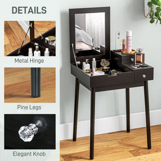 homcom dressing table with flip up mirror makeup desk with 2 drawers and pine wood legs vanity table writing desk for bedroom living room black