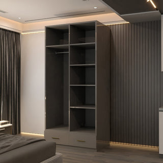 XD4 Grey High Gloss 2 Door 2 Drawer Gold Handle Mirrored Wardrobe 90cm