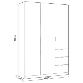 Wardrobe - HARVEY 3 Door Wardrobe Oak 135cm