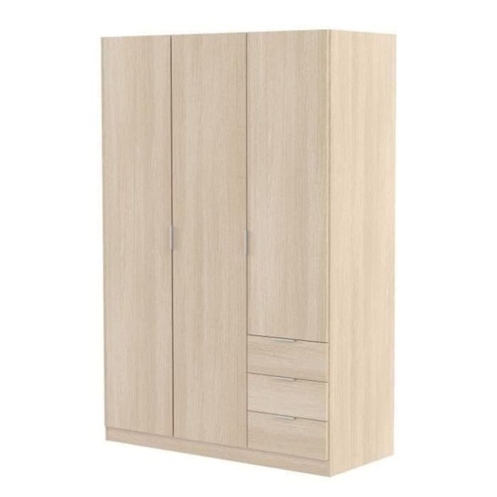 HARVEY 121cm Oak Effect 3 Door Wardrobe with 3 Drawers