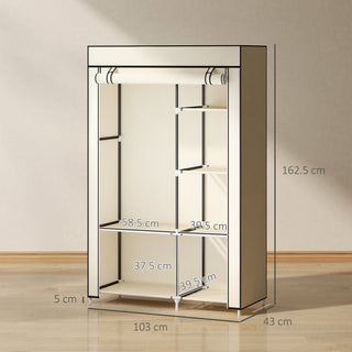 homcom fabric wardrobe portable wardrobe with 6 shelves 1 hanging rail foldable closets 103 x 43 x 162 5 cm cream white