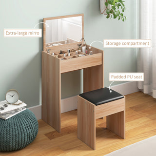 homcom dressing table with mirror and stool vanity makeup table with flip up mirror vanity desk with storage unit and padded seat wood