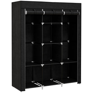 homcom fabric wardrobe with rails and shelves black