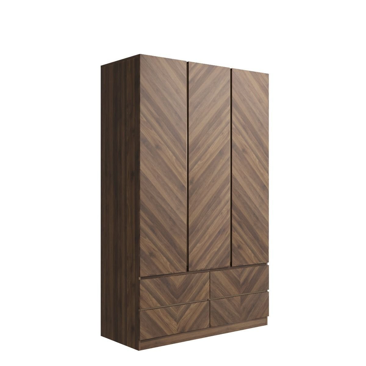 CHARLESTON 3-door wardrobe in Royal Walnut with herringbone wood-grain and four drawers
