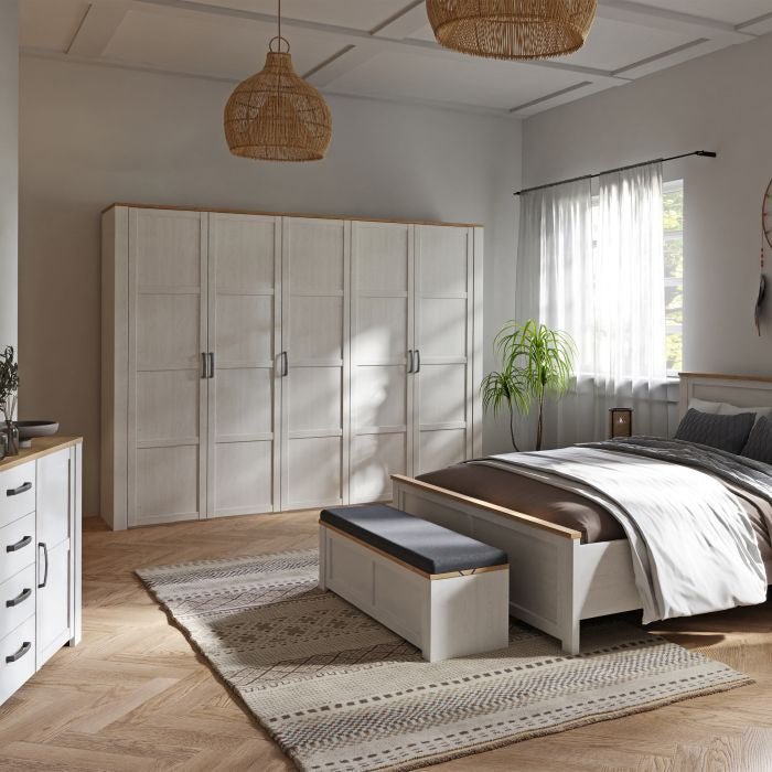 BUENOS 5-door wardrobe in white and oak finish