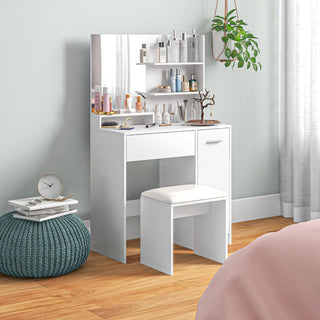 homcom dressing table and stool set with storage white