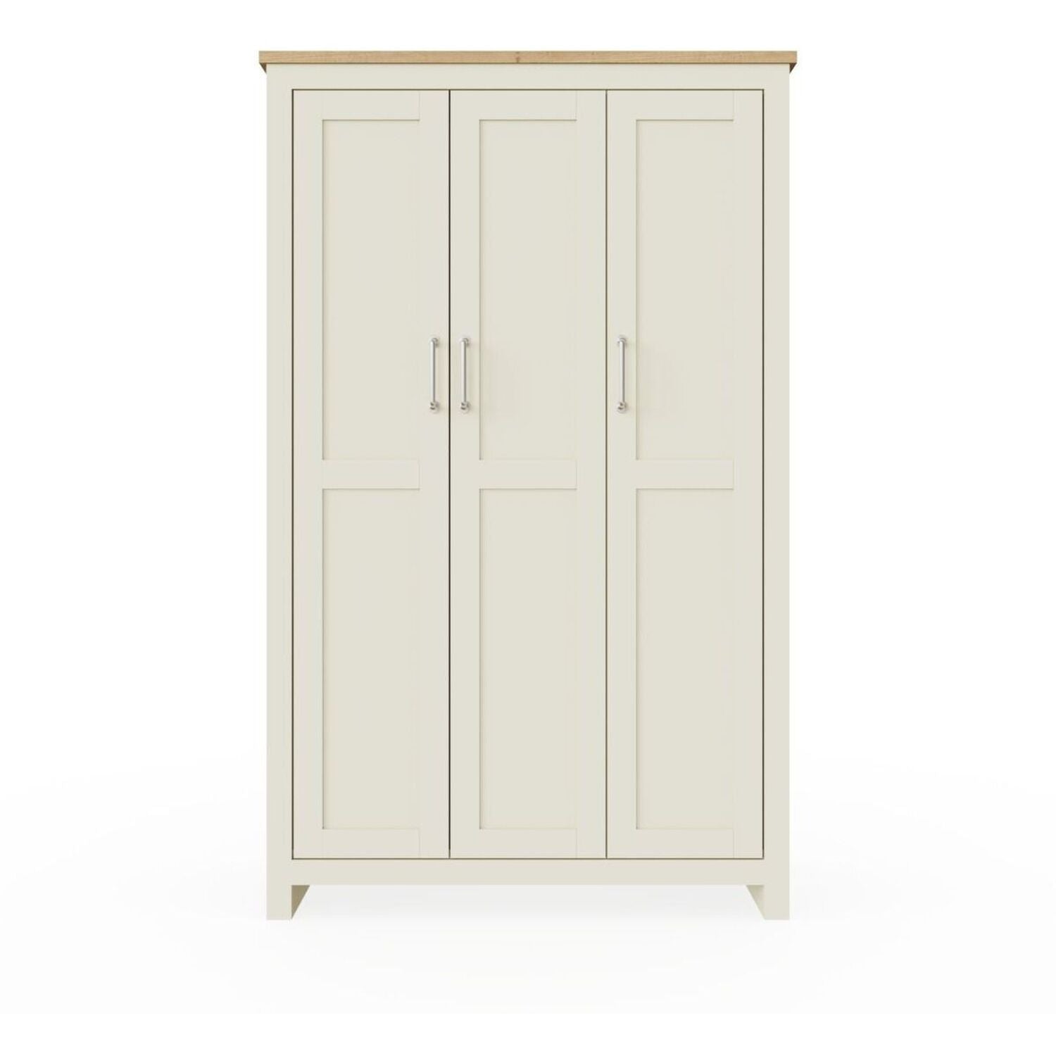 CHOICEWARDROBE Lisbon 112cm 3 door wardrobe in cream with oak effect top