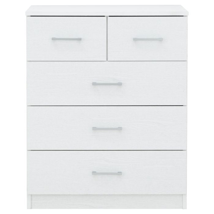 White 5 drawer chest of drawers, part of the PRADA 4 piece bedroom set