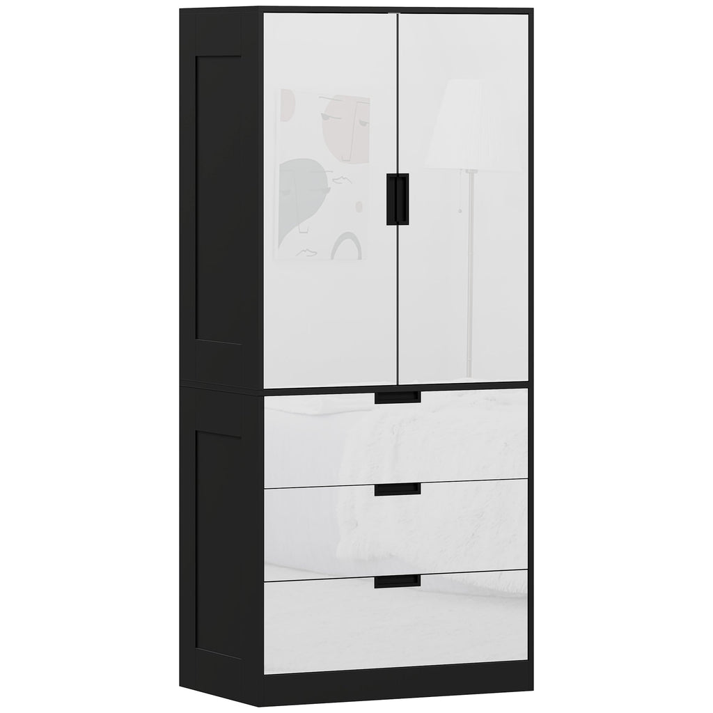 HOMCOM 2 Door Wardrobe, Modern Wardrobe with 3 Drawers and Hanging Rod ...