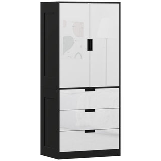 homcom 2 door wardrobe modern wardrobe with 3 drawers and hanging rod for bedroom high gloss white