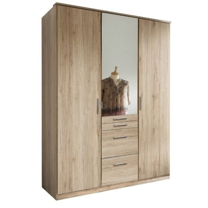 CHOICEWARDROBE oak 3 door wardrobe with mirrored centre door and four drawers