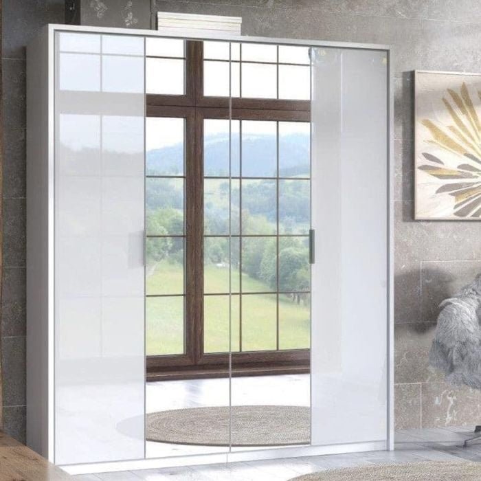 CHOICEWARDROBE 4-door white high gloss hinged wardrobe with mirrored doors