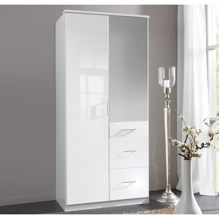 CHOICEWARDROBE Callisto 90cm white high gloss hinged wardrobe with mirrored door