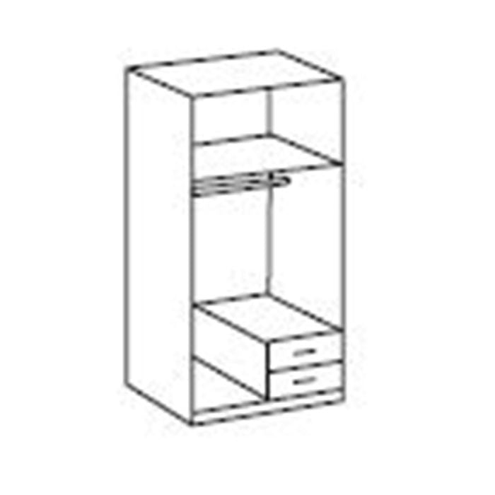 CHOICEWARDROBE Darwin 2 door 90cm wardrobe line drawing in Grey Digi Steel with drawers