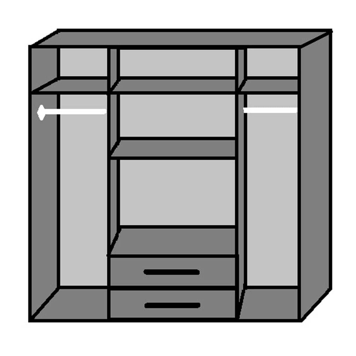 White Dayton 4-door wardrobe illustration with shelving and two drawers