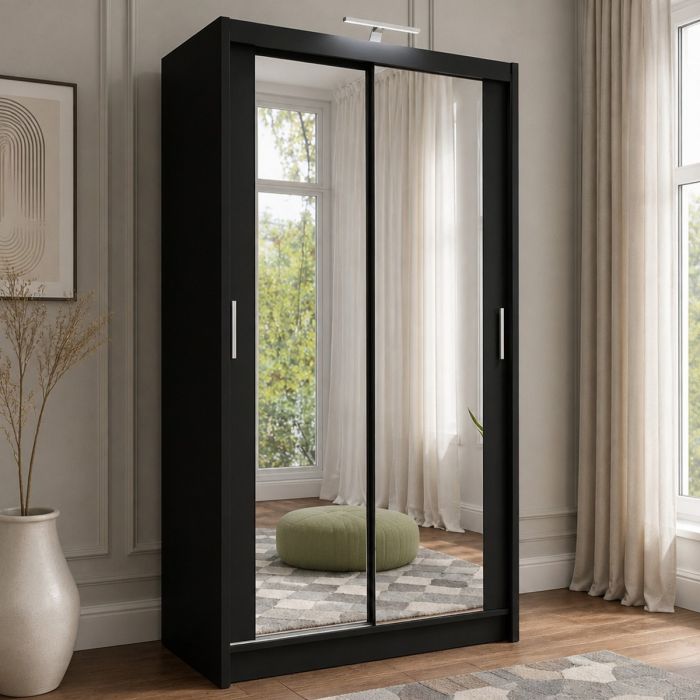 Aurora 150cm 2-Door Mirrored Sliding Wardrobe in Black