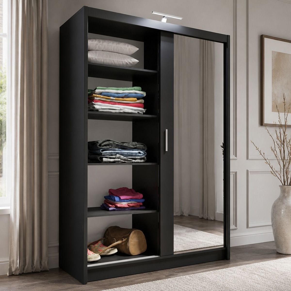 Aurora 150cm 2-Door Mirrored Sliding Wardrobe in Black – product detail