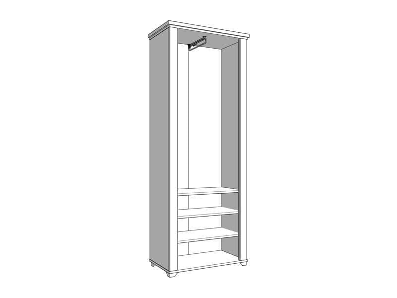 HESTA 2 Door Mirrored Wardrobe line drawing with grey and artisan oak finish, showing shelves and hanging rail.