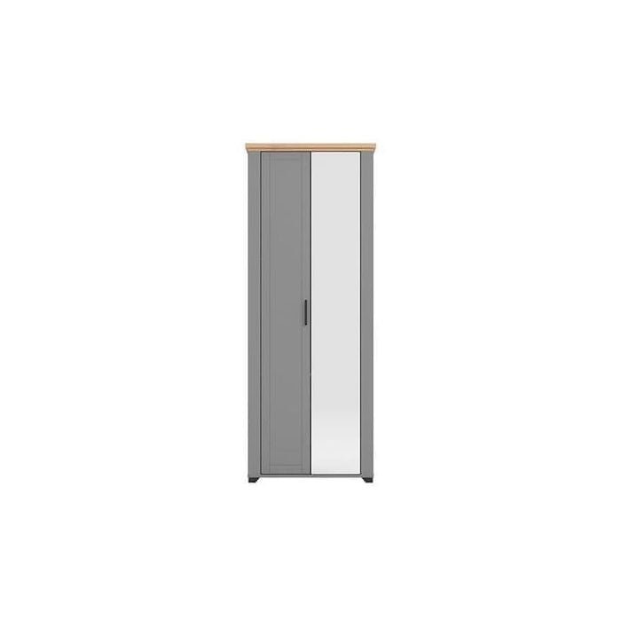 HESTA 2-door wardrobe in grey and artisan oak with one mirrored door