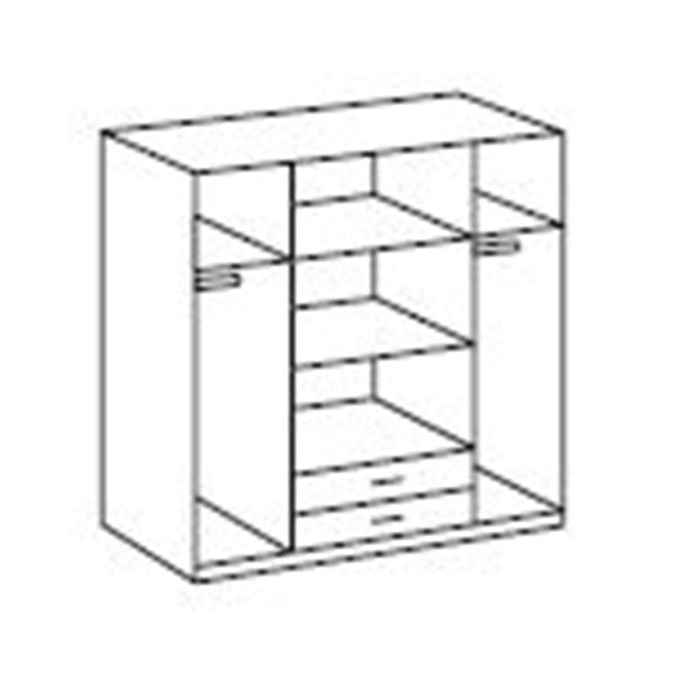 CHOICEWARDROBE HUSAM 4 door wardrobe line drawing with 2 drawers and mirrored centre doors.