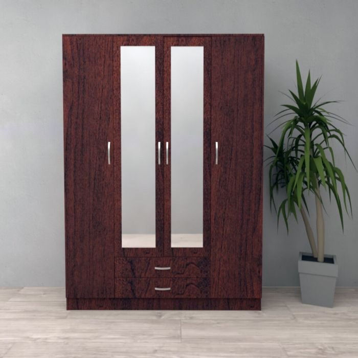 CHOICEWARDROBE 4 door wardrobe in walnut finish with mirrored central doors and 2 drawers.