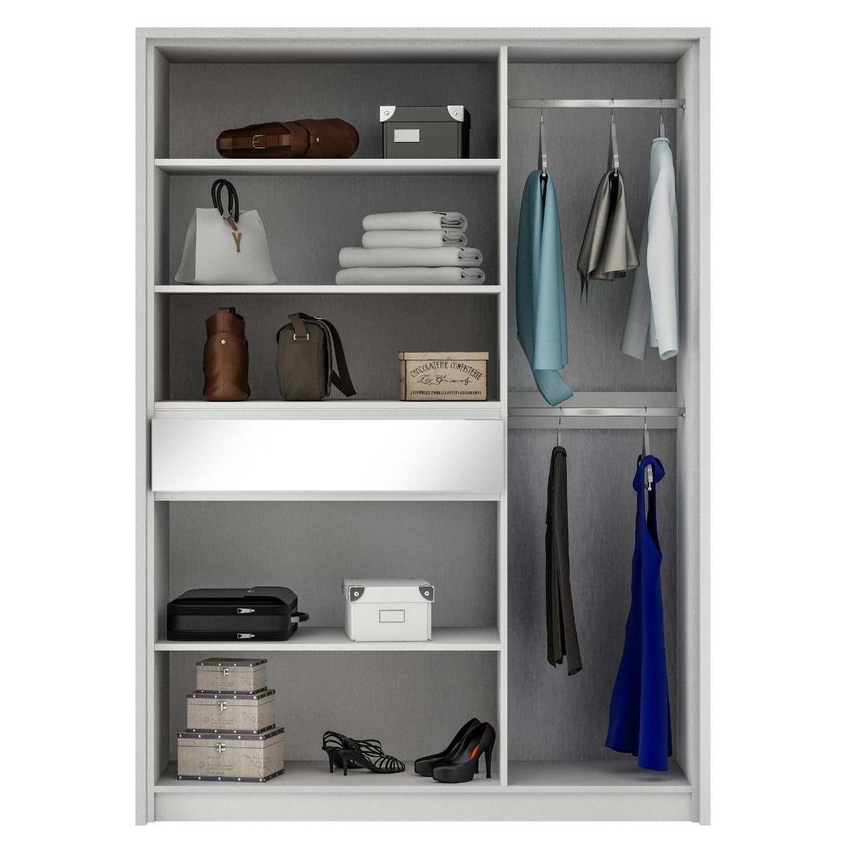Waverley 151cm 5-Door Mirrored Hinged Wardrobe with 1 Drawer in White – product detail