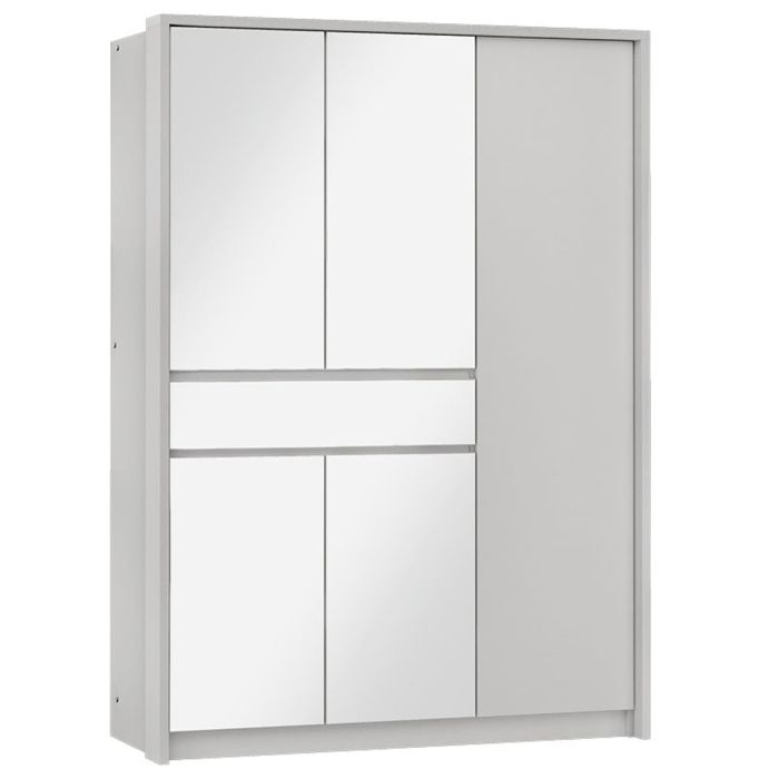 Waverley 151cm 5-Door Mirrored Hinged Wardrobe with 1 Drawer in White