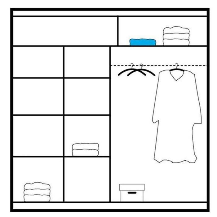 WINDSOR 203cm 2 Door Sliding Mirrored Wardrobe Line Drawing Layout