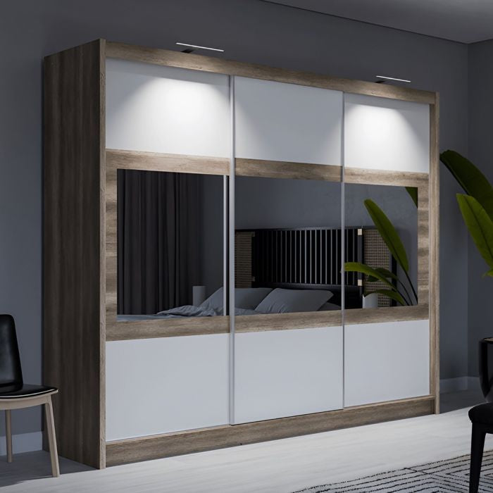 WINDSOR 3 door mirrored sliding wardrobe oak white 250cm