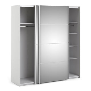 Vrok Mirrored Sliding Doors Wardrobe With 5 Shelves In White
