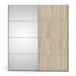 Vrok Mirrored Sliding Doors Wardrobe With 5 Shelves In White Oak