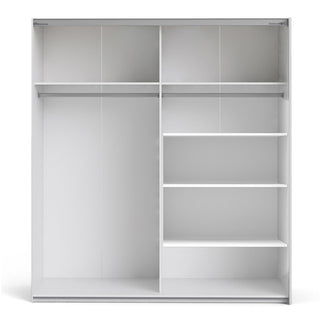 Vrok Mirrored Sliding Doors Wardrobe With 5 Shelves In White Oak