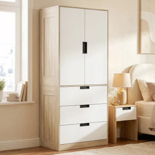 Calder 80cm 2 Door Wardrobe with 3 Drawers – Oak
