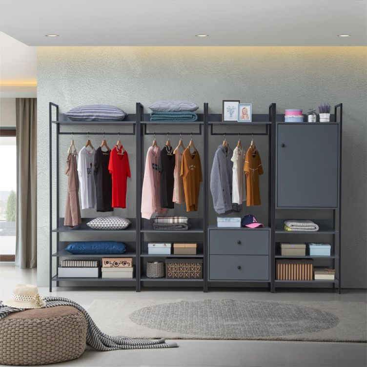 Zahra 4 Piece Open Wardrobe Bedroom Set - Dark Grey - image 1