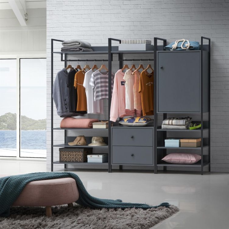 Zahra 3 Piece Open Wardrobe Bedroom Set - Dark Grey - image 1